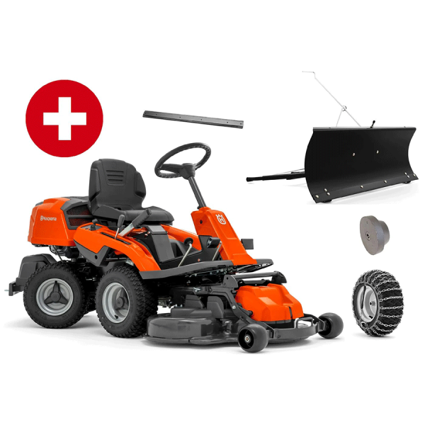 Husqvarna Profi-Frontmäher R 214C Combi 94 Winterpaket mit Schneeschild, Gummileiste, Gewicht und Schneeketten